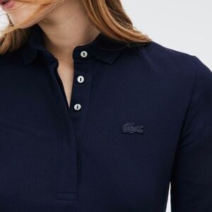 Lacoste women navy pique logo polo 3/4 sleeve size 44/12 NWT 95$